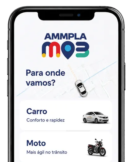 App AMMPLA MOB no celular: para onde vamos? Carro ou moto